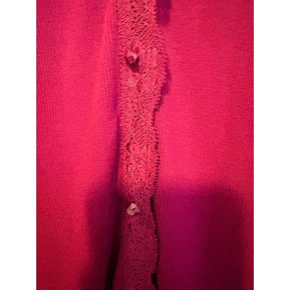 Talbots Burgundy Lace Trim Cardigan 100% Cotton 3/4 Sleeves XL Dark Romantic - Picture 3 of 5